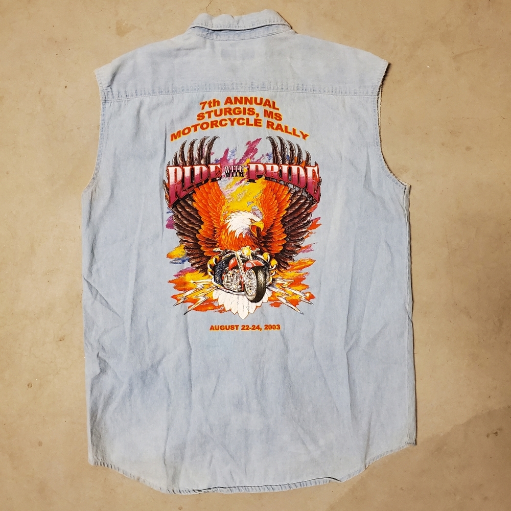 Vintage 2003 Sturgis Eagle Denim Vest Biker Motorcycle Rally Shirt M
